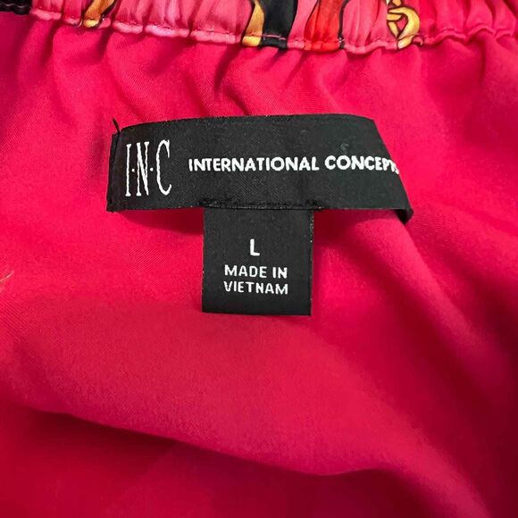 INC International Concepts pink red floral halter top back tie size L boho club - Picture 3 of 15